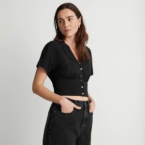 Madewell Black Cropped Button-Up Short Sleeve Top